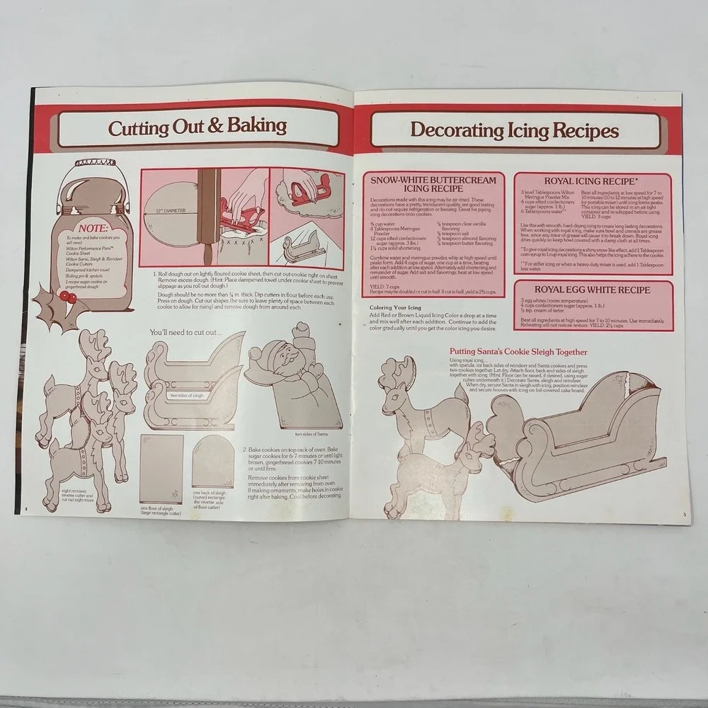 Vintage Wilton Santas Cookie Sleigh Kit Red Plastic 4 Piece Set 1983 w/Booklet